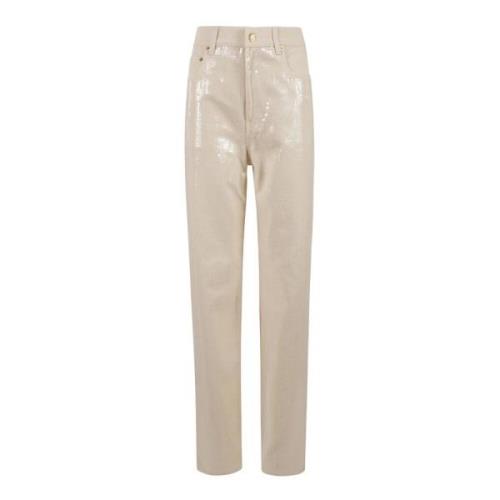 Denim Sequins Geborduurde Broek Golden Goose , Beige , Dames