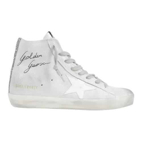 Gelamineerd Suède Ster Glitter Leren Sneakers Golden Goose , White , D...