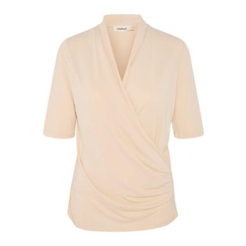 Gedrapeerd Wrap Blouse Sandshell Soaked in Luxury , Beige , Dames