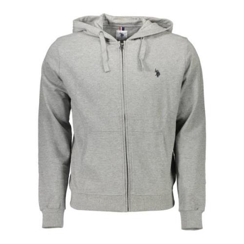 Grijze Hoodie met Rits en Borduursel U.s. Polo Assn. , Gray , Heren