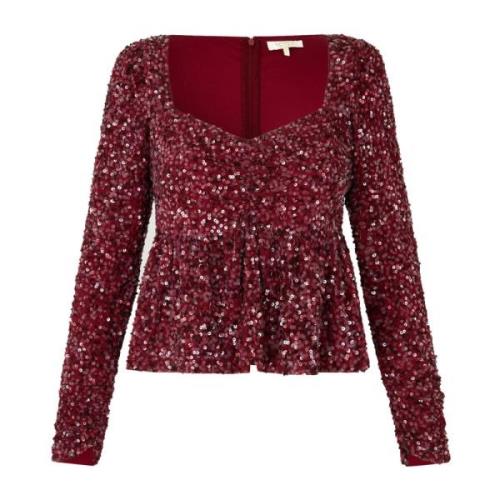 Romantische Ida Blouse met Paillet Mesh Notes Du Nord , Red , Dames