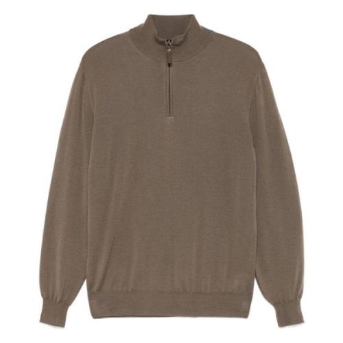 Merino Wol Half-Zip Gebreid Canali , Brown , Heren