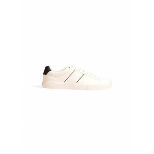 Witte Leren Sneakers Rubber Zool Veters Boss , White , Heren