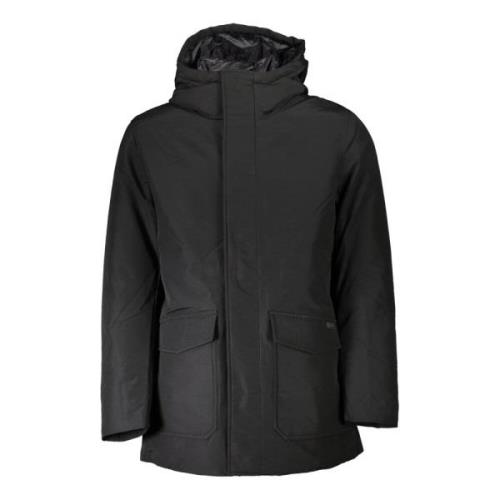 Zwarte Heren Parka Jas Met Capuchon Woolrich , Black , Heren