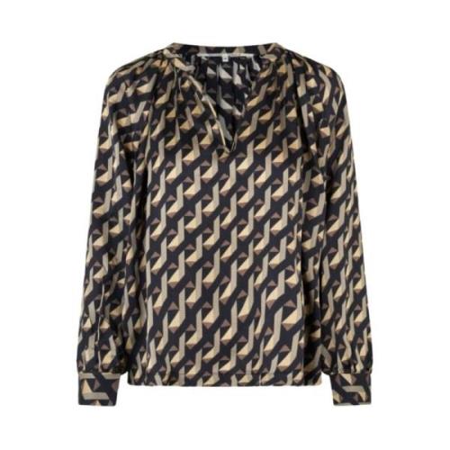 Gestippelde Blouse met Opstaande Kraag Second Dames , Black , Dames