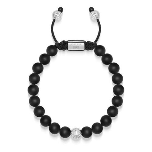 Mens Beaded Bracelet with Onyx and Sterling Silver Beads Nialaya , Gra...