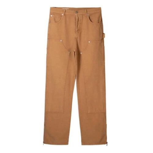 Bruine Katoenen Broek met Rits Garment Workshop , Brown , Heren