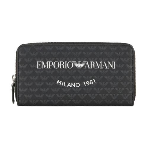 Logo Print PVC Portemonnee Rits Sluiting Emporio Armani , Black , Dame...