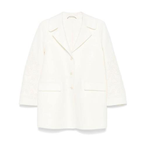 Witte Wollen Jas Geborduurd Motief Ermanno Scervino , White , Dames