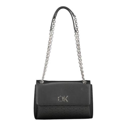 Zwarte Schoudertas met Kettinghandvatten Calvin Klein , Black , Dames