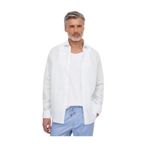 Linnen Shirt Blauw Patroon Boss , White , Heren