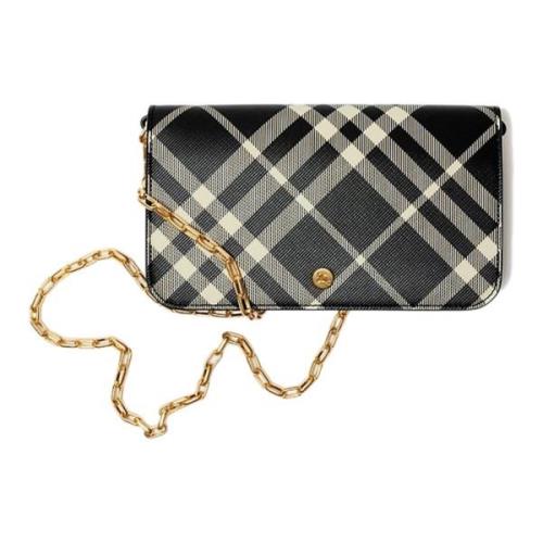 Zwarte Portemonnee met Kettingband Burberry , Black , Dames