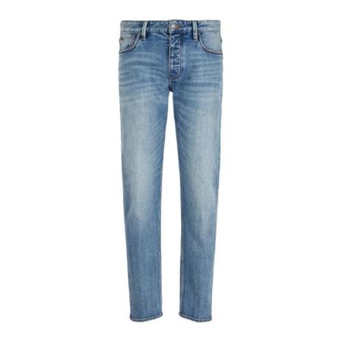 Slim Fit Denim Jeans met Logo Emporio Armani , Blue , Heren