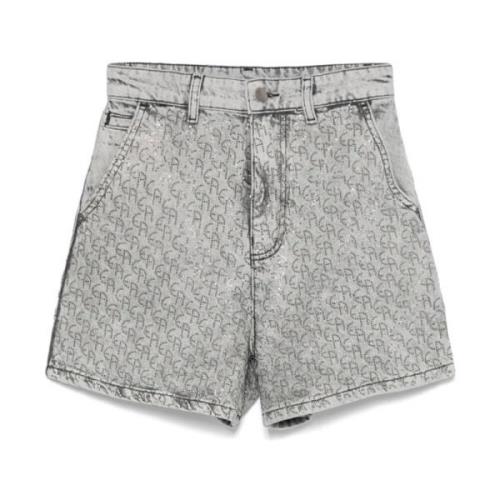 Grijze Denim Monogram Shorts Emporio Armani , Gray , Dames