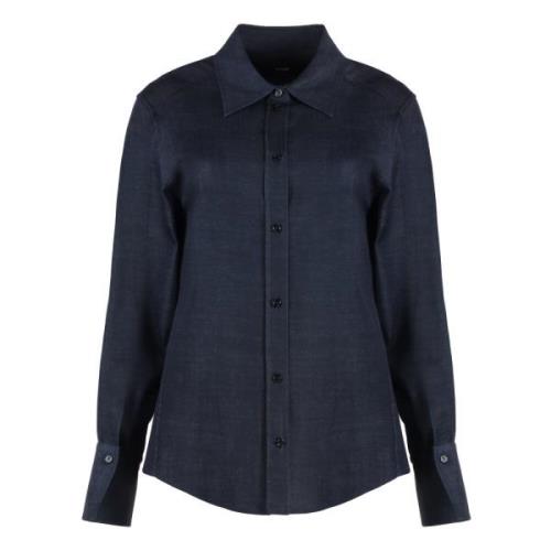 Denim Look Shirt met Afgeronde Zoom Hugo Boss , Blue , Dames