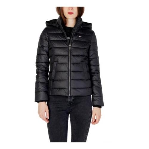 Zwarte Hooded Zip-Up Jas Tommy Hilfiger , Black , Dames