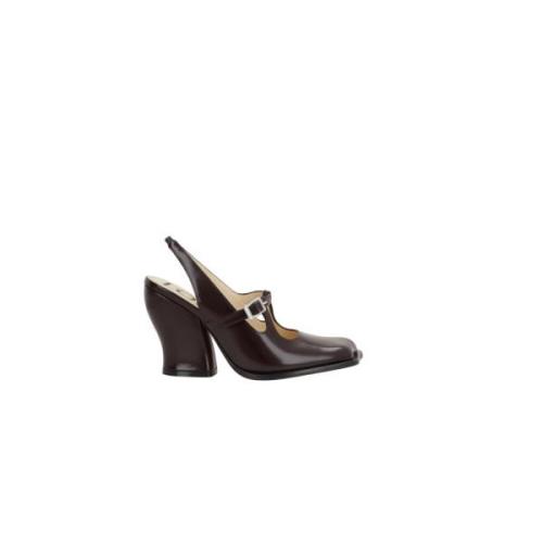 Bordeaux Geborsteld Leren Slingback Hakken Loewe , Purple , Dames