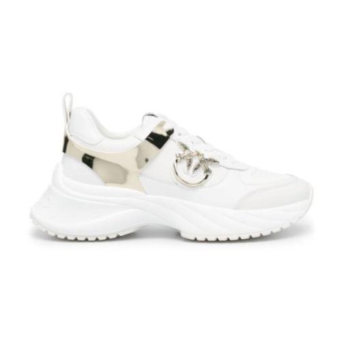 Witte Leren Sneakers met Love Birds Pinko , White , Dames