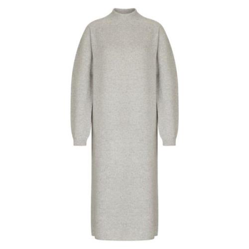 Turtle Neck Gebreide Jurk Volumineuze Mouwen Drykorn , Gray , Dames