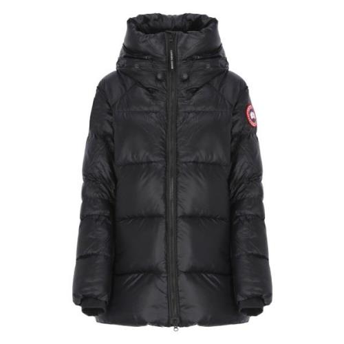 Zwarte Gewatteerde Donsjas met Capuchon Canada Goose , Black , Dames