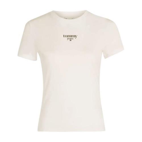 Basis Katoenen T-shirt - Beige Ronde Hals Korte Mouw Tommy Jeans , Bei...