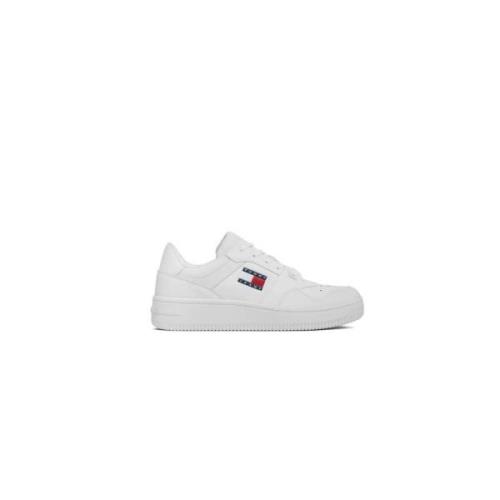 Witte Leren Bedrukte Sneakers Rubberen Zool Tommy Hilfiger , White , H...