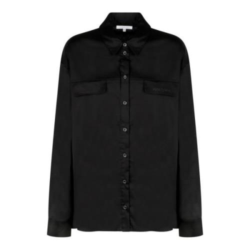 Zwarte Shirt met Zakken en Logo Patrizia Pepe , Black , Dames