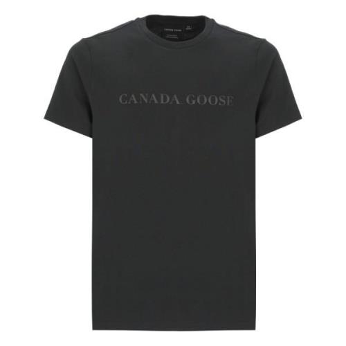 Zwart Katoenen T-shirt met Logo Print Canada Goose , Black , Heren