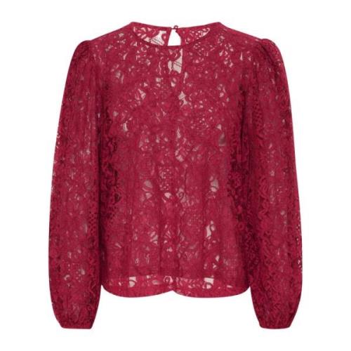 Rode Kant Blouse met Pofmouwen Kaffe , Red , Dames