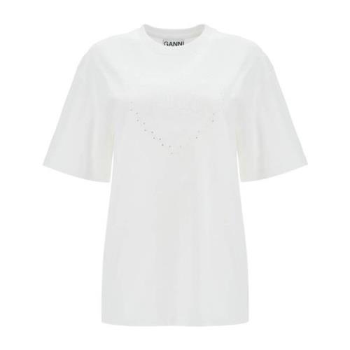 Geborduurd Logo Oversized T-Shirt Ganni , White , Dames