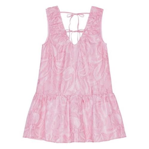 Roze V-hals Jurk met Striksluiting Ganni , Pink , Dames