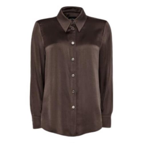 Zijden Bruine Shirt Sand , Brown , Dames