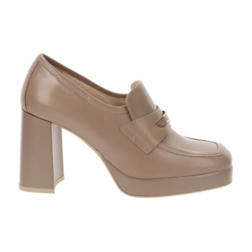 Elegante Leren Hoge Hakken Nerogiardini , Beige , Dames