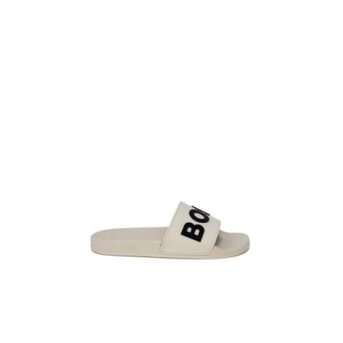 Witte Bedrukte Slippers Lente/Zomer Boss , White , Heren