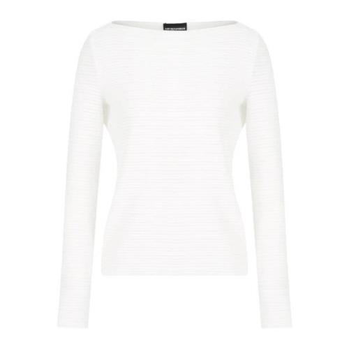 Geribbelde Jersey Trui Boothals Lange Mouw Emporio Armani , White , Da...