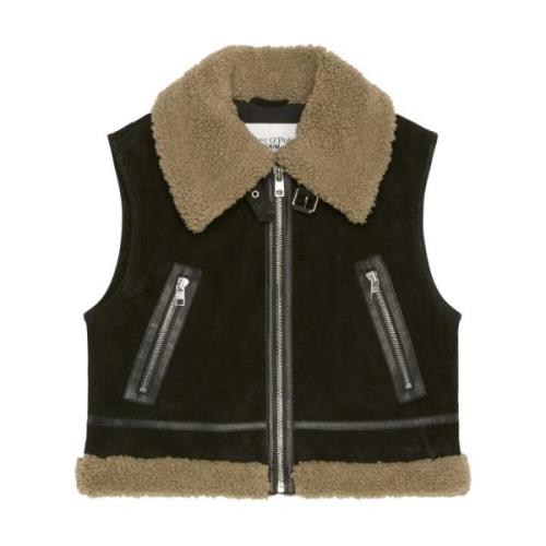 Aviator leren vest relaxed Marc O'Polo , Black , Dames