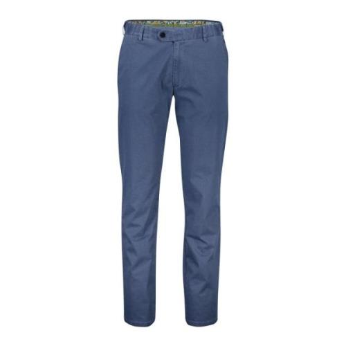 Blauwe Effen Bandplooi Chino's Meyer , Blue , Heren