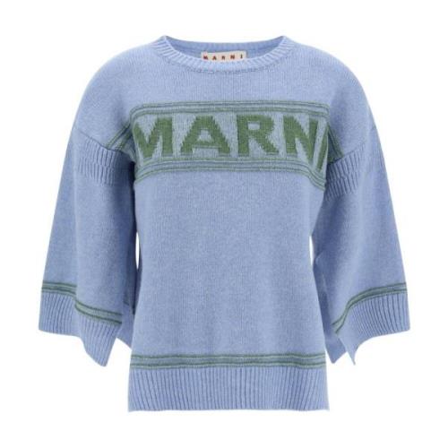 Blauwe Wol Logo Sweater Marni , Blue , Dames