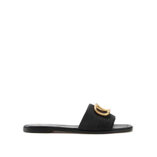 Zwarte Leren Slide Sandalen Valentino Garavani , Black , Dames