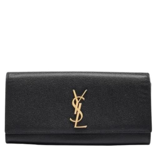 Pre-owned Leather clutches Yves Saint Laurent Vintage , Black , Dames