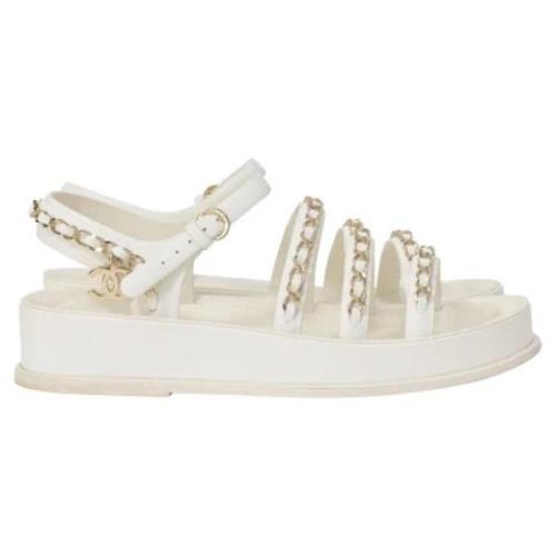 Pre-owned Leather sandals Chanel Vintage , White , Dames