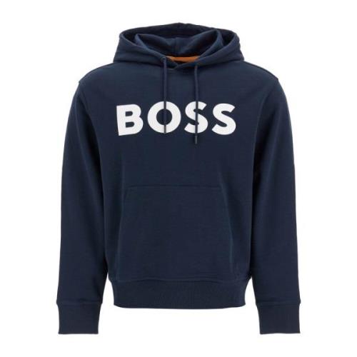 Geborstelde katoenen hoodie met logoprint Boss , Blue , Heren