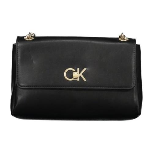 Zwarte Schoudertas met Kettinghandvatten Calvin Klein , Black , Dames