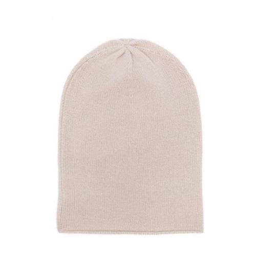 Platte Gebreide Beanie Hat Allude , White , Dames