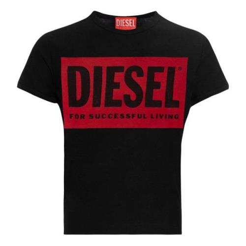 Zwart T-shirt met Semi-transparante Print Diesel , Black , Dames