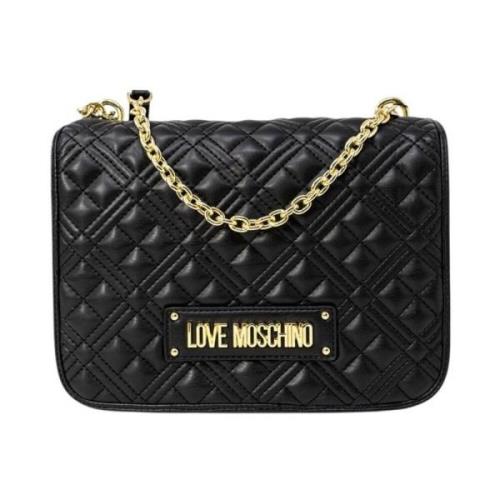 Zwarte schoudertas met clipsluiting Love Moschino , Black , Dames