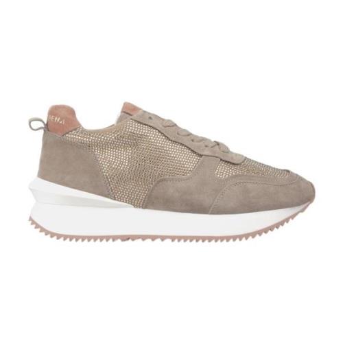 Glanzende leren sneaker met platformzool Alma EN Pena , Beige , Dames