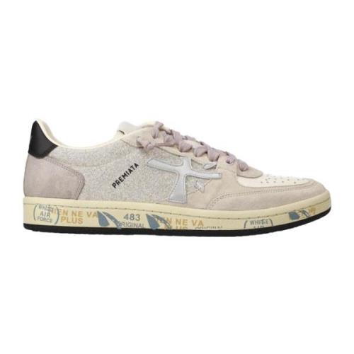 Leren Sneakers met Gebarsten Leren Bovenwerk Premiata , Beige , Dames