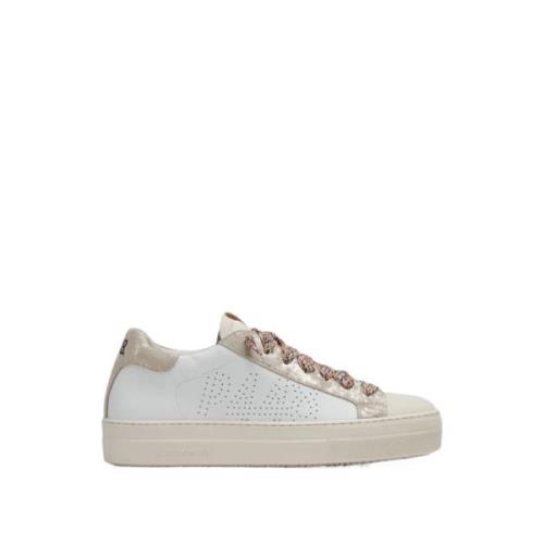 Thea Champagne Sneakers Wit Goudkleurige Details P448 , White , Dames