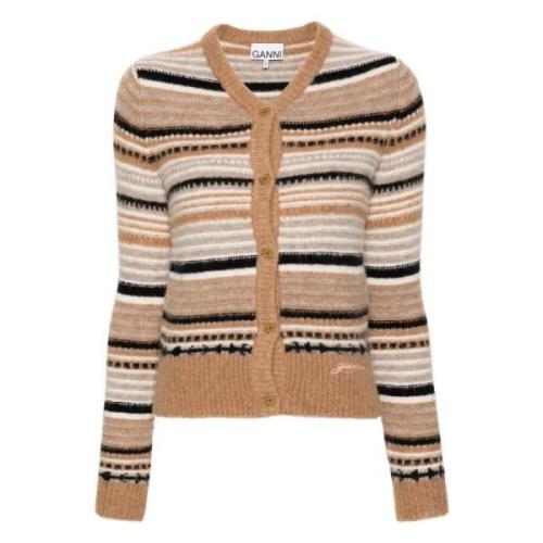 Beige V-hals Trui met Vlinderknopen Ganni , Beige , Dames